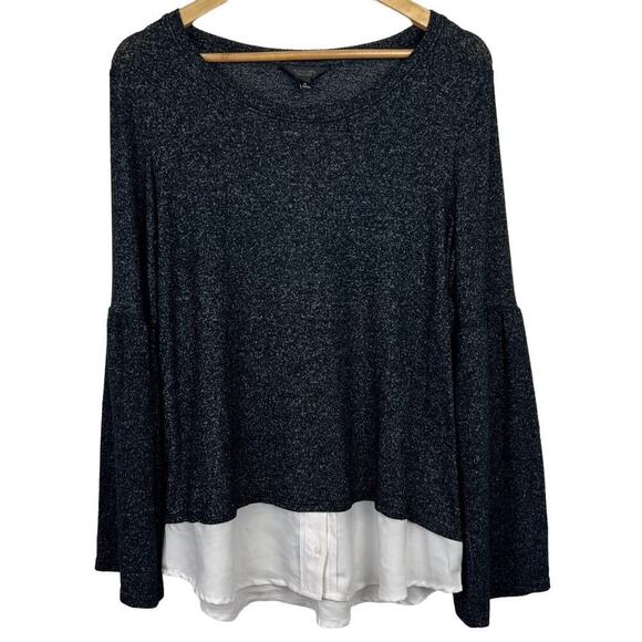 Vera Wang Charcoal Gray Bell Long Sleeve Mock Layer Sweater MEDIUM - Picture 1 of 7